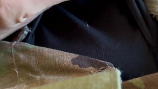 solider shooting a hot load of cum into some ranger panties and jerking off in uniform!