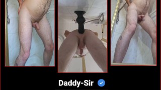 Riding my xxl dog knot dildo in the shower hitting my prostate and leaking cum