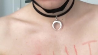 Cute femboy slut eats his own precum