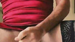 Anal stretching while wearing stockings and silk dress