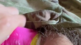 Shooting a creamy load while wearing a colorful jock!