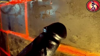 Prostate massage with a latex dildo. (slicing)