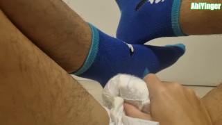 Diaper Man Wearing Disney Socks Jerking Off And Cumming