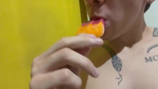 Young Latino Plays with Ice Cream and his Big Cock