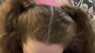 BBW WITH PIGTAILS DEEPTHROAT BLOWJOB CUM IN MOUTH
