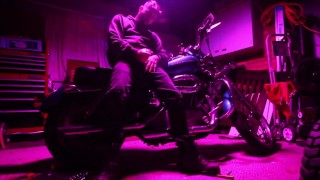 STRAIGHT CURIOUS HOT GUY WITH BEARD AND BIG COCK WASHES HIS MOTORBIKE AND JERKS A HUGE LOAD