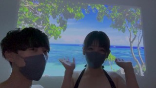 素人巨乳の彼女と水着で生挿入、あまりの気持ちよさに痙攣絶頂イキ。Japanese hentai video. カップル/可愛い/美女/水着
