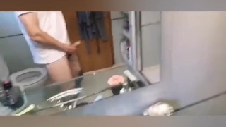 Hot daddy caught jerking off with huge cumshot