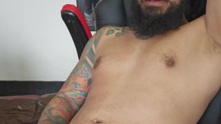 Rasta tattooed guy jerking off oiled up and cumming hard