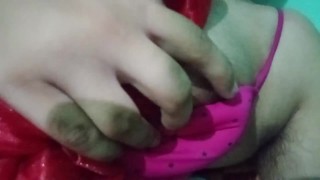 Indian Gay Crossdresser pressing and playing with his boobs and nipples 🥵🥵