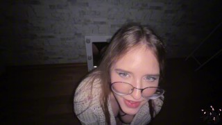 Cute kawaii ahegao girl with glasses sucks dick and gets fucked doggy style