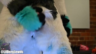 Fursuiter Strokes his Dick and Cums Hard