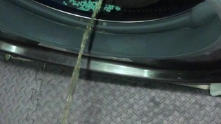 Pissing Into The Washing Machine To Pre-Soak Those Dirty Towels With Hot Piss Before Washing Them