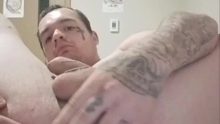 Jerking off with butt plug and licking