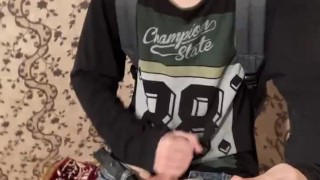 jerking off in a black jacket and jeans shorts tik tok