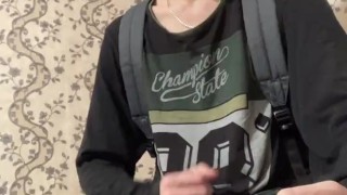 jerking off in a black jacket and jeans shorts tik tok