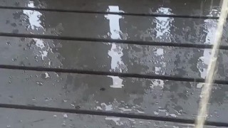 Messy piss on the balcony