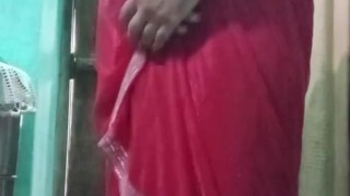 Indian Gay Crossdressing in Red Saree looking 🥵 hot #indiangay #indiancrossdresser #crossdresser