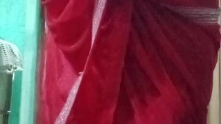 Indian Gay Crossdressing in Red Saree looking 🥵 hot #indiangay #indiancrossdresser #crossdresser