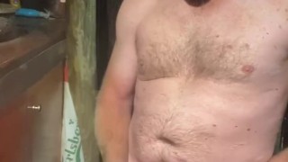 Making coffee and wank