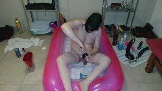 Pissing And Oil Anal Toy Fun In Pink Pool