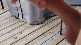 Risky cum on patio in the middle of the day. Outside public twink boy fun!!