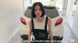 Beauty Auto-Mechanic Deepthroat, Rough Fucks and Gets Facial POV