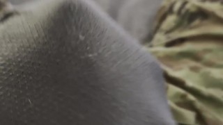 Army Soldier jerking off in OCPs and dripping precum through boxer briefs