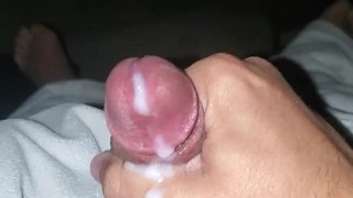 Shaved tiny dick cums