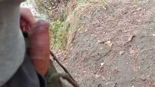 Young horny twink found a used condom in the woods, so he put his cock in it and spermed