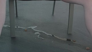 French Maid Sissy pissing satin panties outdoors