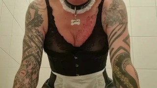 Sissy maid fucks dildo
