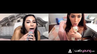 Gorgeous Teens Gianna Dior & Evelyn Claire Have Distant Video Call Sex For Their First Date