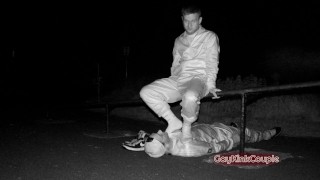 Sniffing Sneaker and Socks at Sk8park in the Night