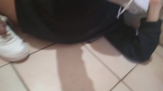 Twink in Adidas black tracksuit sniffs dirty shoes dry humping fucks white sneakers cums on Nike AF1