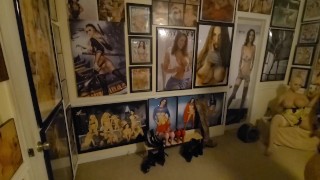 Shaved twink tries on moms lingerie while masturbating