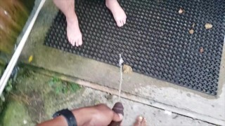 Bear gets pissed on by BBC outdoors in PUBLIC!