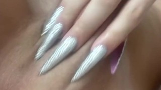 Jerking off with long nails and eating cum