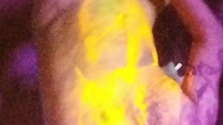 Glow in the dark painted hairy jock jerks and cums
