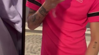 Playing with my big dick and cumming all over my mirror