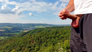 Four cum in a row with beautiful view