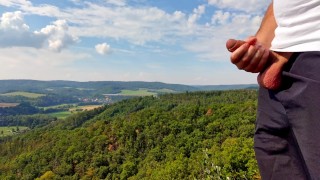 Four cum in a row with beautiful view
