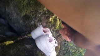 Boy jerks off cums in shoes into dirty muddy smelly Nike Air Force One AF1 sneakers foot feet fetish