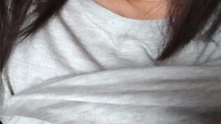 A busty Japanese woman masturbates her nipples. Soon she cums.