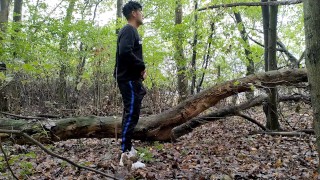 Intense masturbation - 2 cumshots , second cumshot bigger than first - Rainy day cum in forest