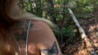 Petite blonde gives blowjob and gets fucked during a hike