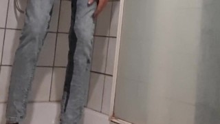 After hours of holding up, I desperately needed to pee. Too late to undress my jeans. A super horny