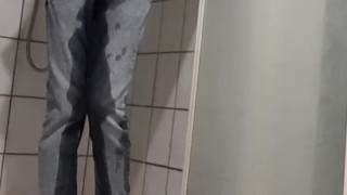After hours of holding up, I desperately needed to pee. Too late to undress my jeans. A super horny