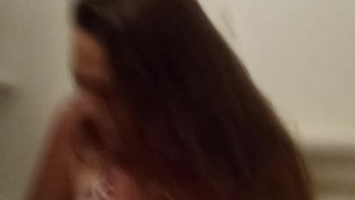 Caught filming beautiful long hair brunette in bathtub