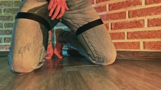 I couldn't wait for my master to take me out for a walk and peed in my jeans. Bad boy omorashi